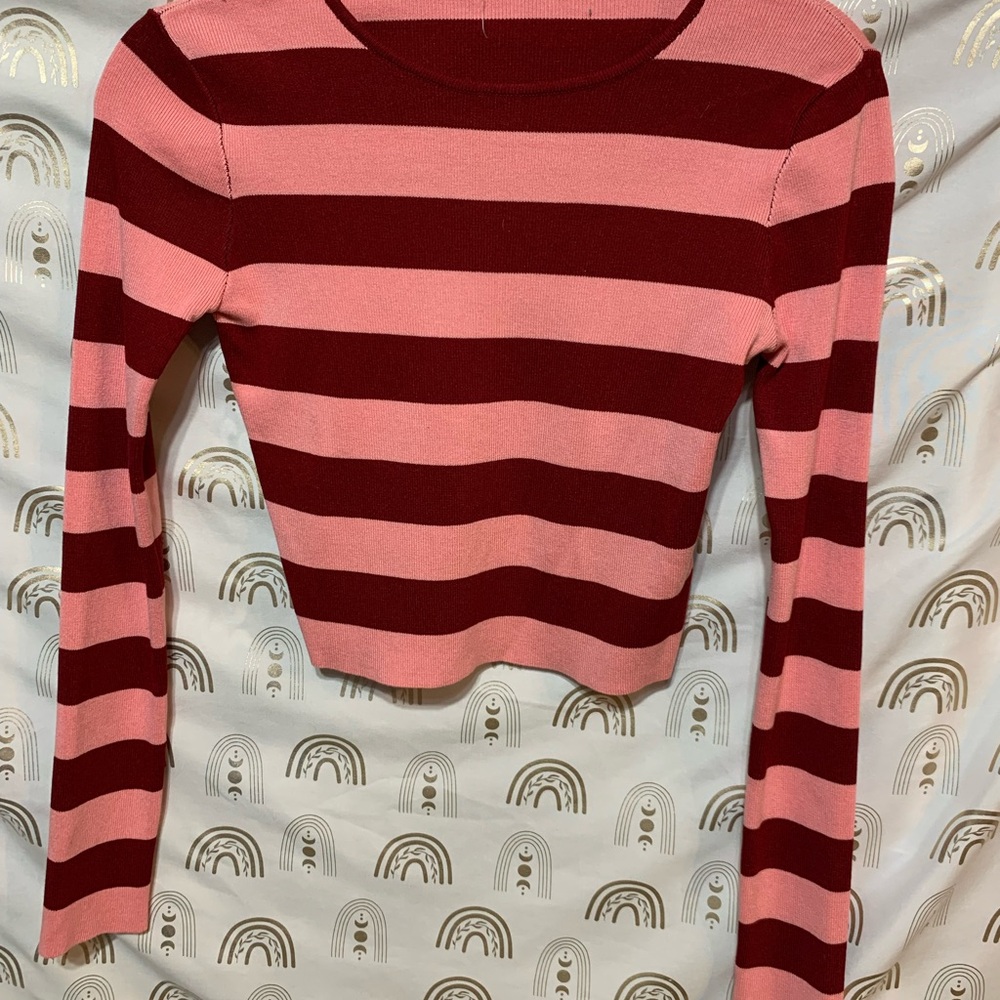 Timing Pink and Red Striped Crop Top
